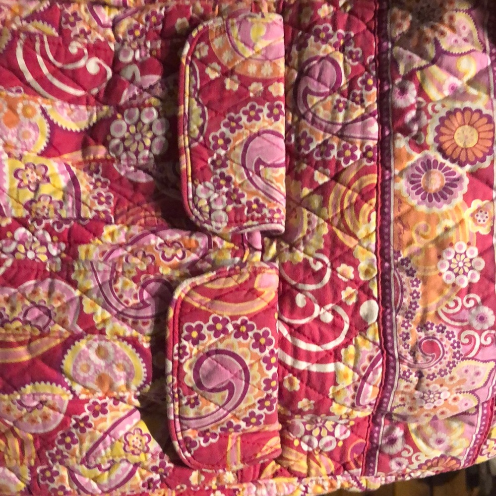 Vera Bradley purse with red pink orange yellow and white. Measures 14x11x3 - Picture 7 of 8